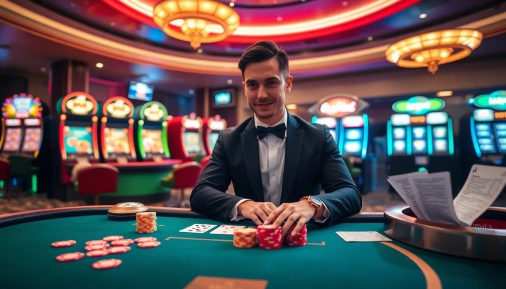 Man88 gamblers enjoying a vibrant casino table with lively action and professional dealers.