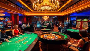 Players enjoying high-stakes gambling at a vibrant casino scene featuring TK88 poker tables and winning moments.