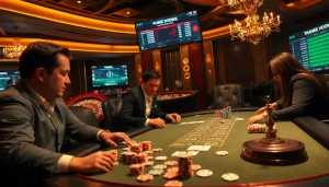 Join the action at a vibrant poker game while betting on แทงบอล with professional players at a luxurious casino.