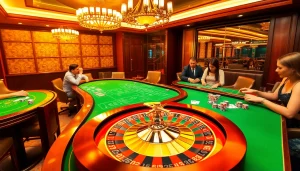 Experience the thrilling atmosphere of BL555 with players at high-stakes tables enjoying poker and roulette games.
