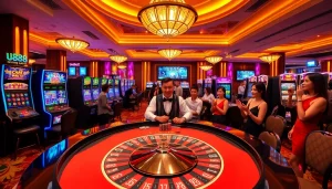 Enjoying thrilling gameplay at U888 casino tables with vibrant slot machines and poker action.