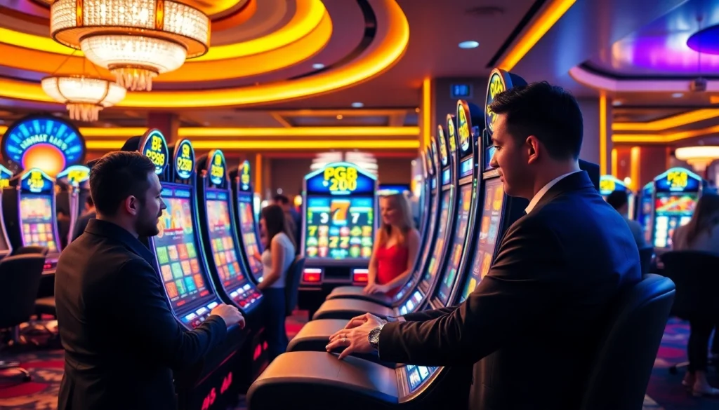 Players enjoying exciting pg88 slot experiences in a vibrant casino setting.