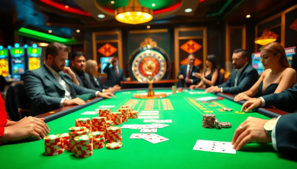 Exciting gameplay at Kubet casino with vibrant poker chips and roulette wheels.