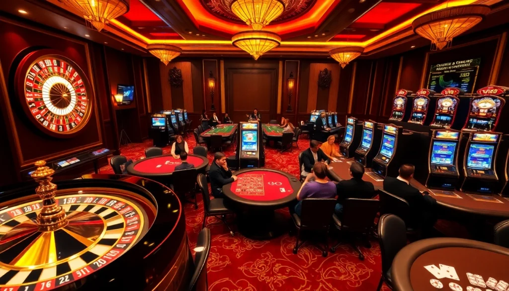 Players enjoying an exciting game experience at TR88 casino, featuring thrilling tables and vibrant slot machines.