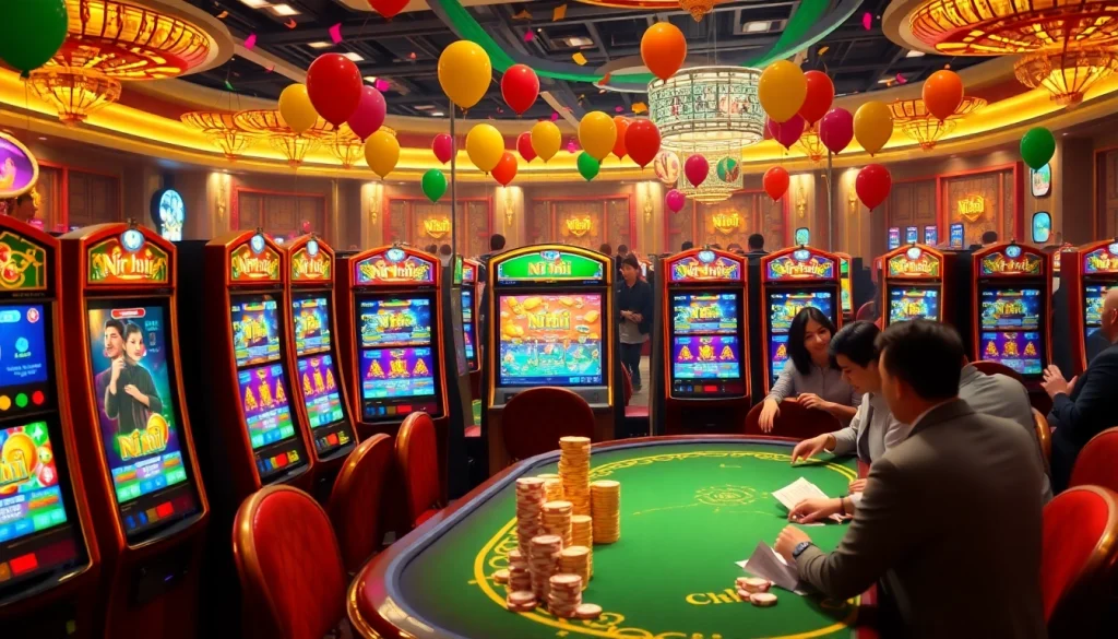 Experience the thrill of Nổ hũ with vibrant slot machines and exciting casino ambiance.