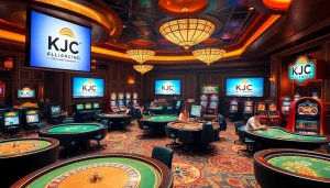 KJC alliance engaging in high-stakes betting at a luxurious casino, highlighting the best of online gambling.