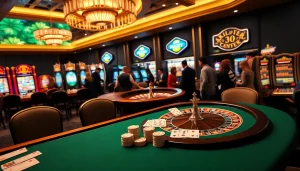 Experience thrilling action at 222bd casino with vibrant gaming tables and excited players.