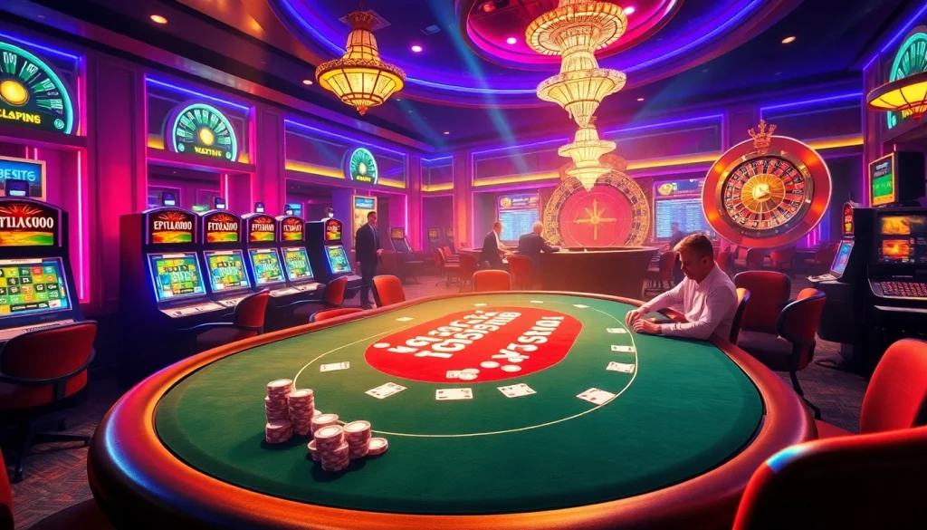 Players strategizing at a poker table in a luxurious casino setting, capturing the essence of Hitclub.