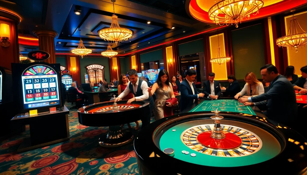 Players celebrating wins at a glamorous casino, featuring apiraja88 gaming elements.