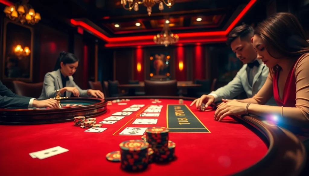 GO88 players strategizing at an elegant casino table, experiencing thrilling online gambling.