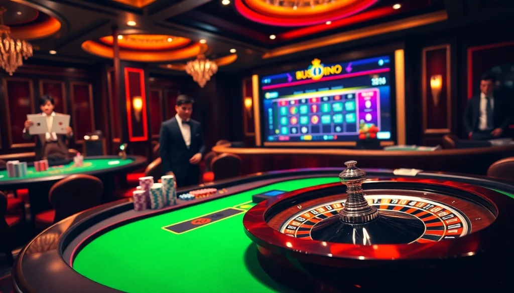 A dynamic gambling scene at KK55.gratis featuring roulette, poker chips, and a professional dealer.