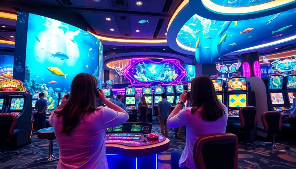 Players engage in bắn cá xn88 game, immersed in a colorful underwater world.