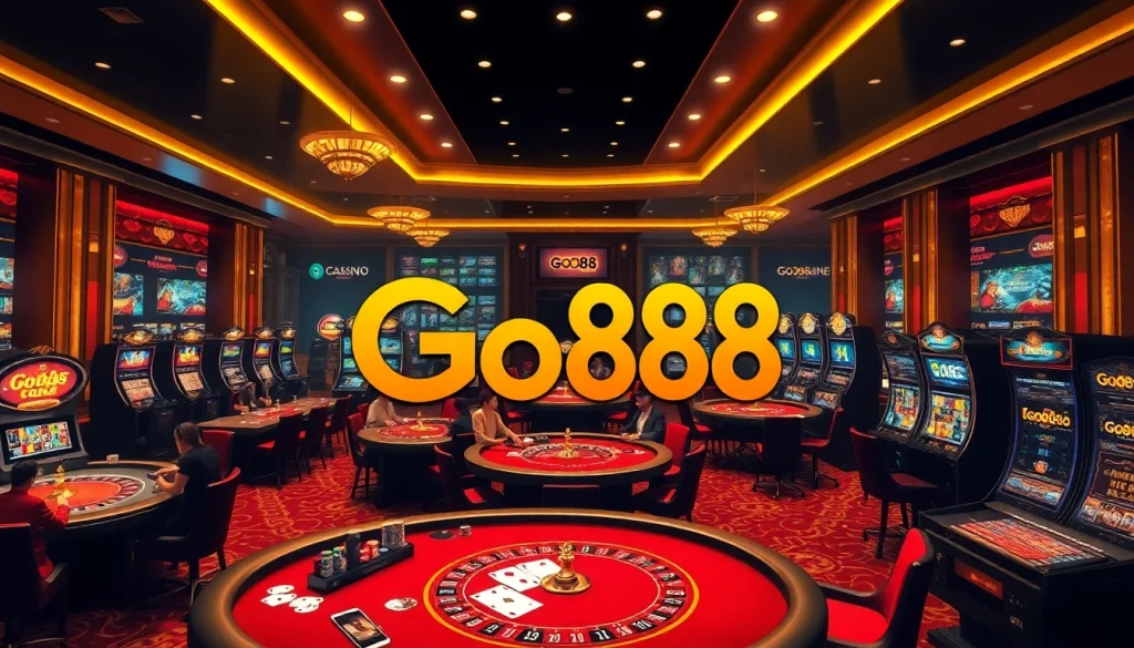 Engage in thrilling gambling action at Go88's luxurious casino with vibrant games and exciting players.