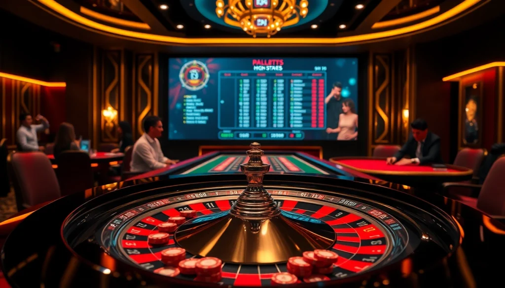 Experience high-stakes gaming at pahala4d with a vibrant casino scene featuring roulette and poker chips.