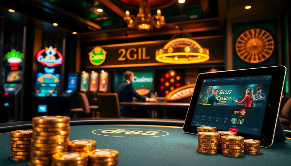 Experience a thrilling gaming atmosphere at dr88 with luxurious tables and vibrant slot machines.