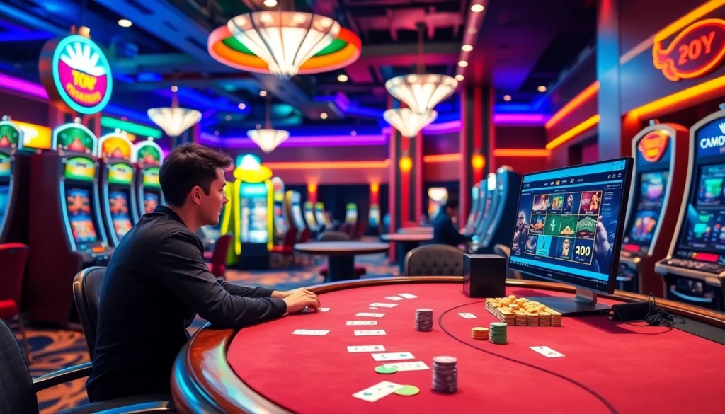 Experience excitement with 바이낸스 회원가입 at a vibrant casino featuring poker and slots.