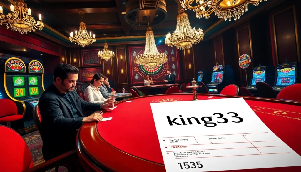 Engage in a thrilling poker game at king33, featuring luxurious casino tables and high-stakes excitement.