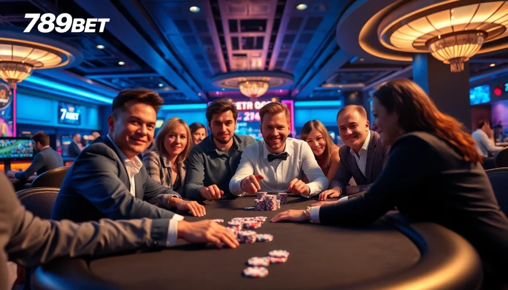 Exciting scene at 789BET showcasing diverse players in a vibrant casino atmosphere.