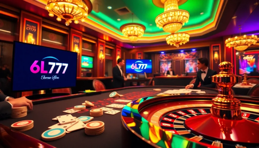 Experience the thrill of a high-stakes casino with 6L777 branding, highlighting excitement in gaming.