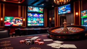 Engaging casino table scene featuring poker chips and live betting screens at 789BET.