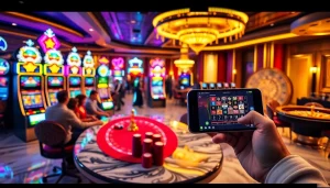 Players enjoying thrilling games at https://dn882.pro/, including slots, poker, and roulette in a luxurious casino environment.