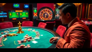 Nohu-themed gambling scene with vibrant poker table action and roulette wheel excitement.