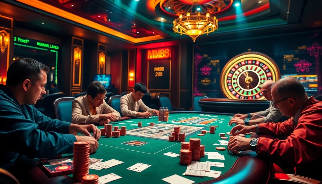 Experience the thrill of winning at MM88 with a dynamic poker game scene featuring vibrant chips and cards.