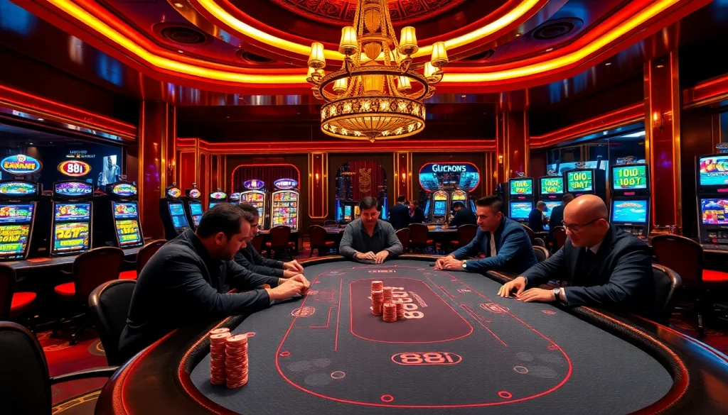High-stakes poker action at an elegant casino table featuring 88i branding, vibrant atmosphere with polished decor.