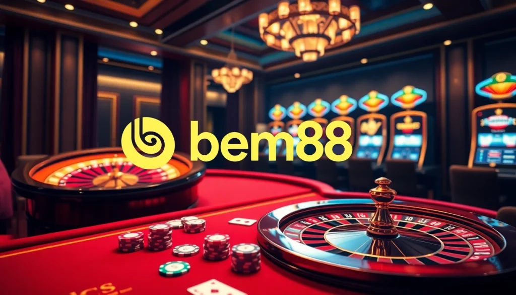 Experience the excitement of bem88 with vibrant casino tables, roulette wheels, and online gaming.
