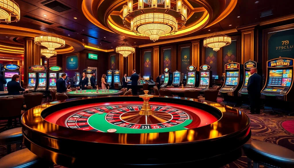 Experience luxury gambling at 789CLUB with vibrant slot machines and roulette tables.