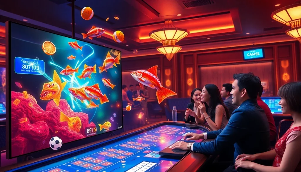 Engaging scene of bắn cá đổi thưởng online game showcasing vibrant visuals and excited players.