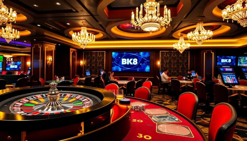 Explore exciting gameplay at BK8 with luxurious casino tables and vibrant atmosphere.