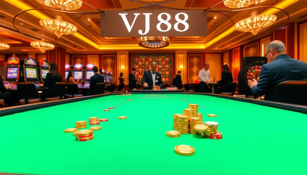 VJ88 players enjoying high-stakes action at a vibrant casino table