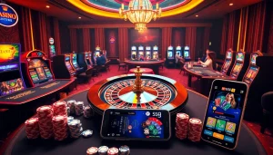 S8 Casino excitement with players at poker tables and roulette wheel in a vibrant casino environment.