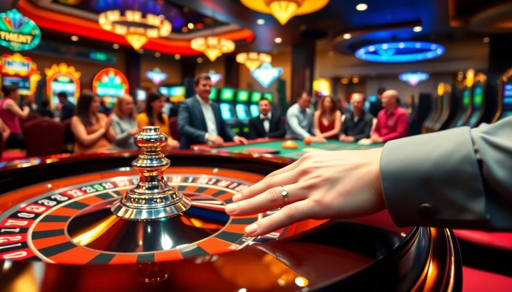 Experience the excitement of betting at https://bl555.link/ with vibrant casino elements and players engaged in games.