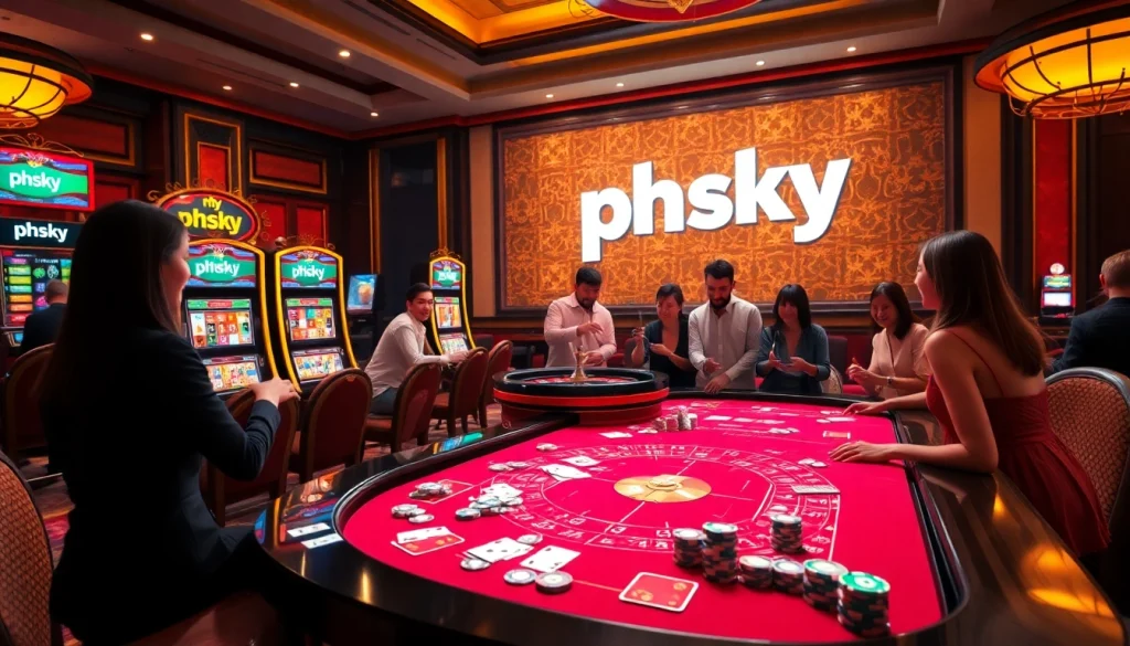 Experience thrilling game action at PHSKY, showcasing vibrant tables and excited players.