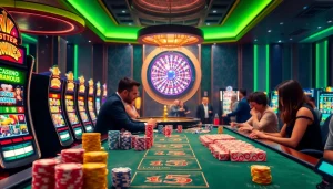 Experience the excitement of game JL55 in a luxurious casino setting with poker chips and slot machines.