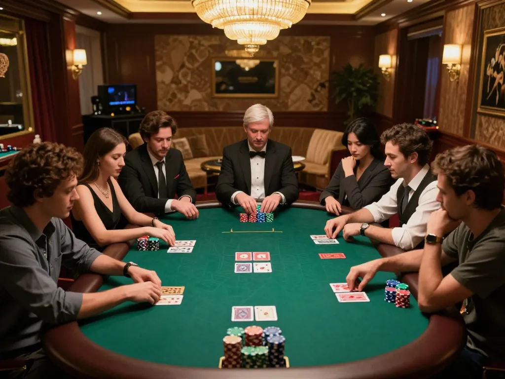 Players strategizing in a high-stakes poker game at cm 88's luxurious casino atmosphere